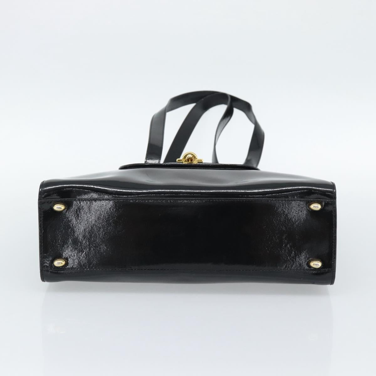 CELINE Tote Bag Patent Black Gold Auth bs35949