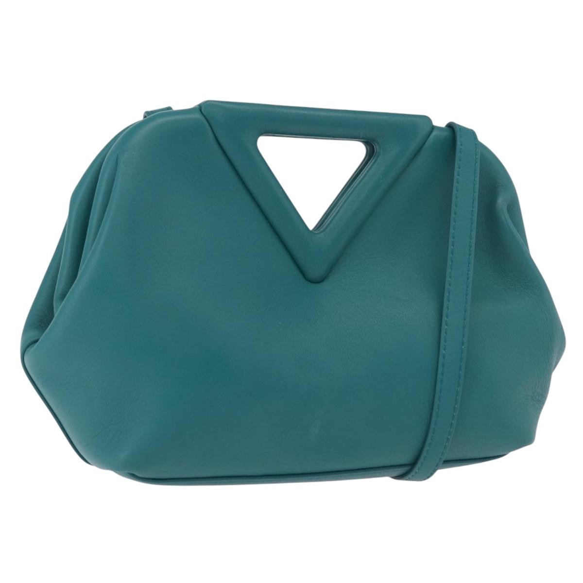 BOTTEGAVENETA Triangle Point Small Bag Leather 2way Turquoise Blue Auth bs35952V