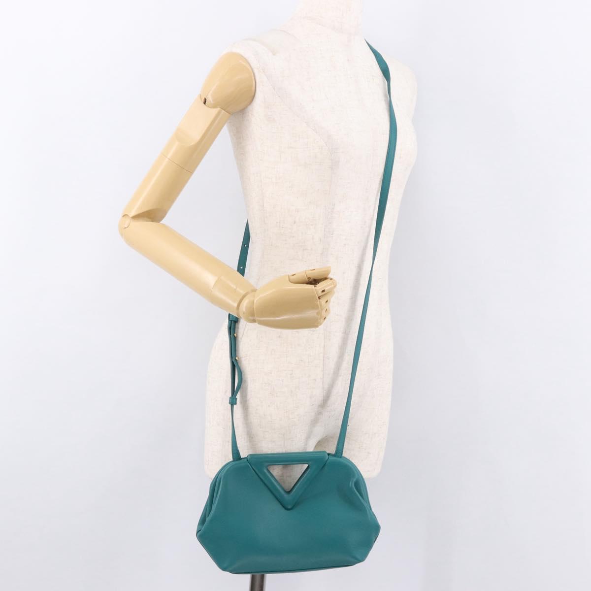 BOTTEGAVENETA Triangle Point Small Bag Leather 2way Turquoise Blue Auth bs35952V