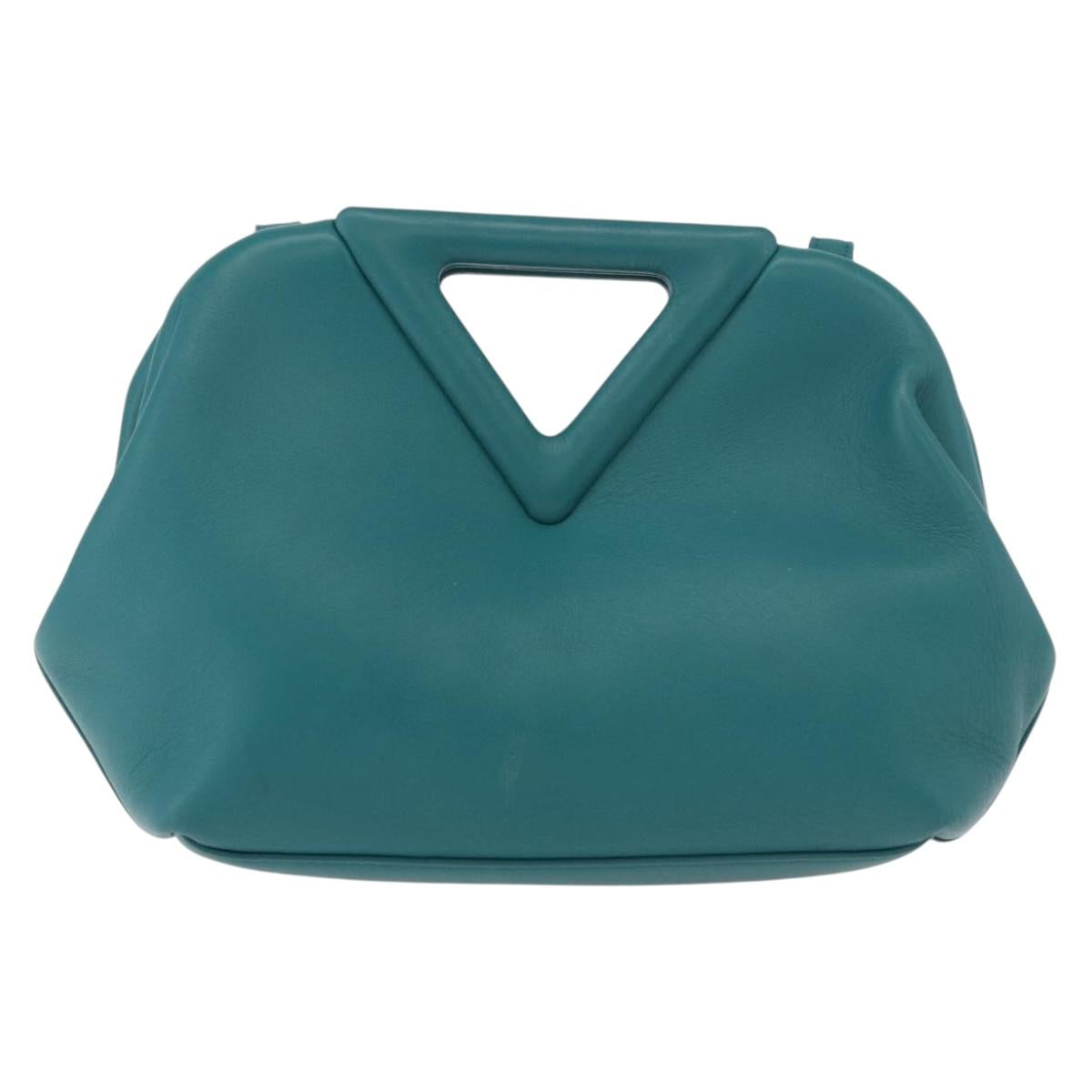 BOTTEGAVENETA Triangle Point Small Bag Leather 2way Turquoise Blue Auth bs35952V