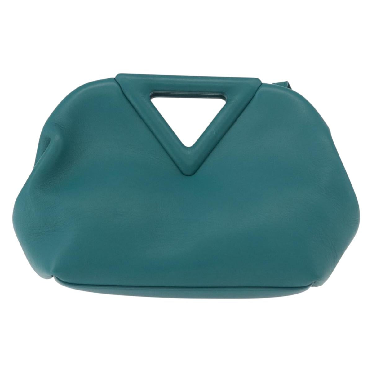 BOTTEGAVENETA Triangle Point Small Bag Leather 2way Turquoise Blue Auth bs35952V
