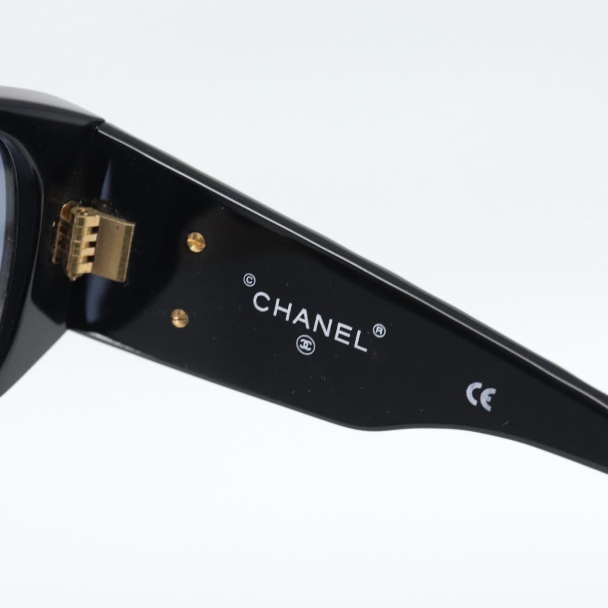 CHANEL Sunglasses Plastic Black Gold CC Auth bs35953