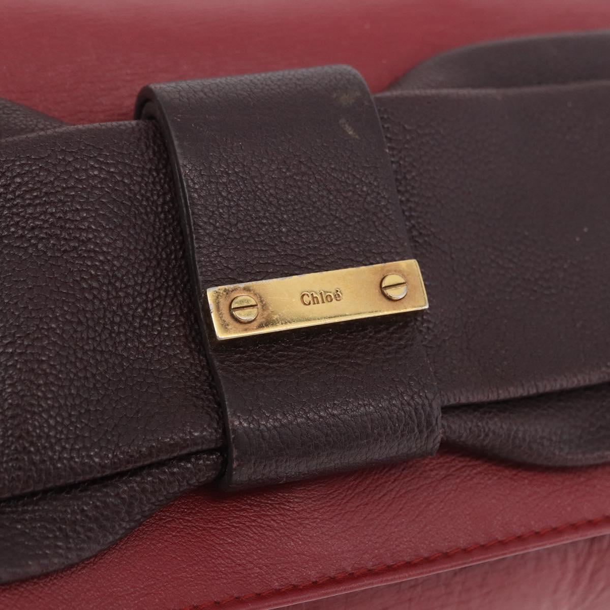 Chloe Ribbon Chain Shoulder Bag Leather Red Gold Auth bs35972A