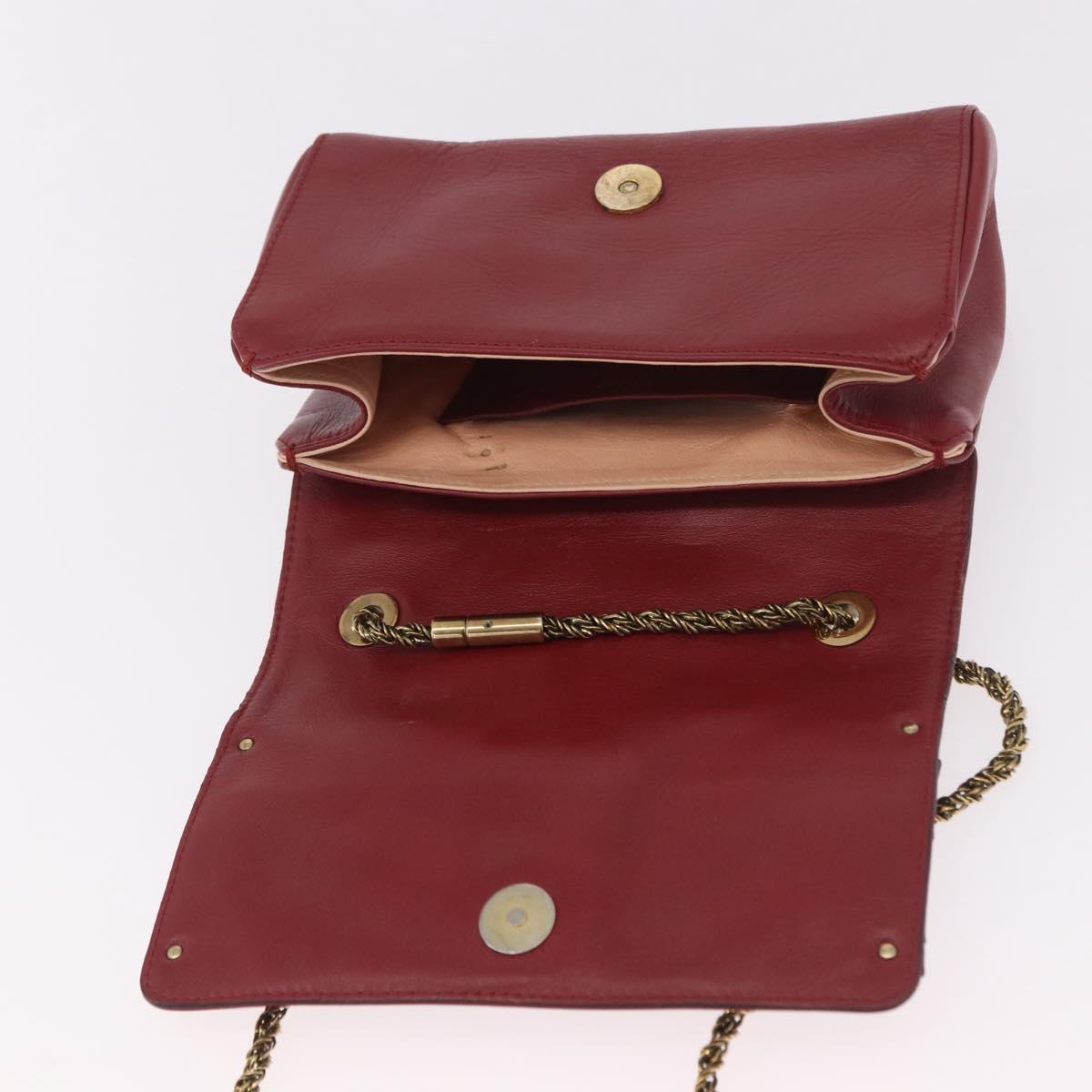 Chloe Ribbon Chain Shoulder Bag Leather Red Gold Auth bs35972A