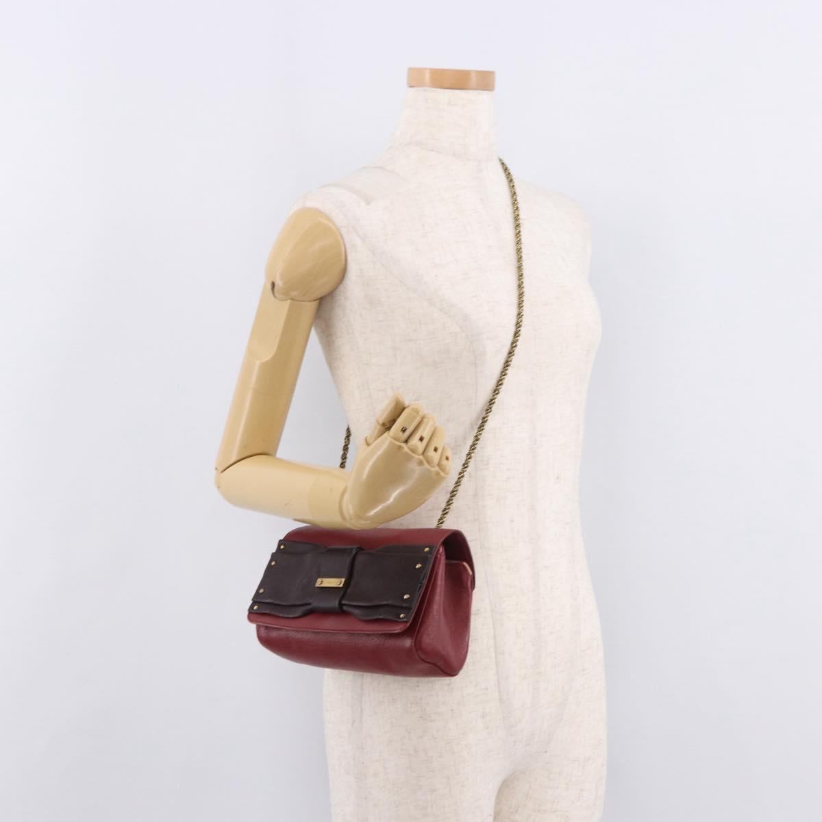Chloe Ribbon Chain Shoulder Bag Leather Red Gold Auth bs35972A