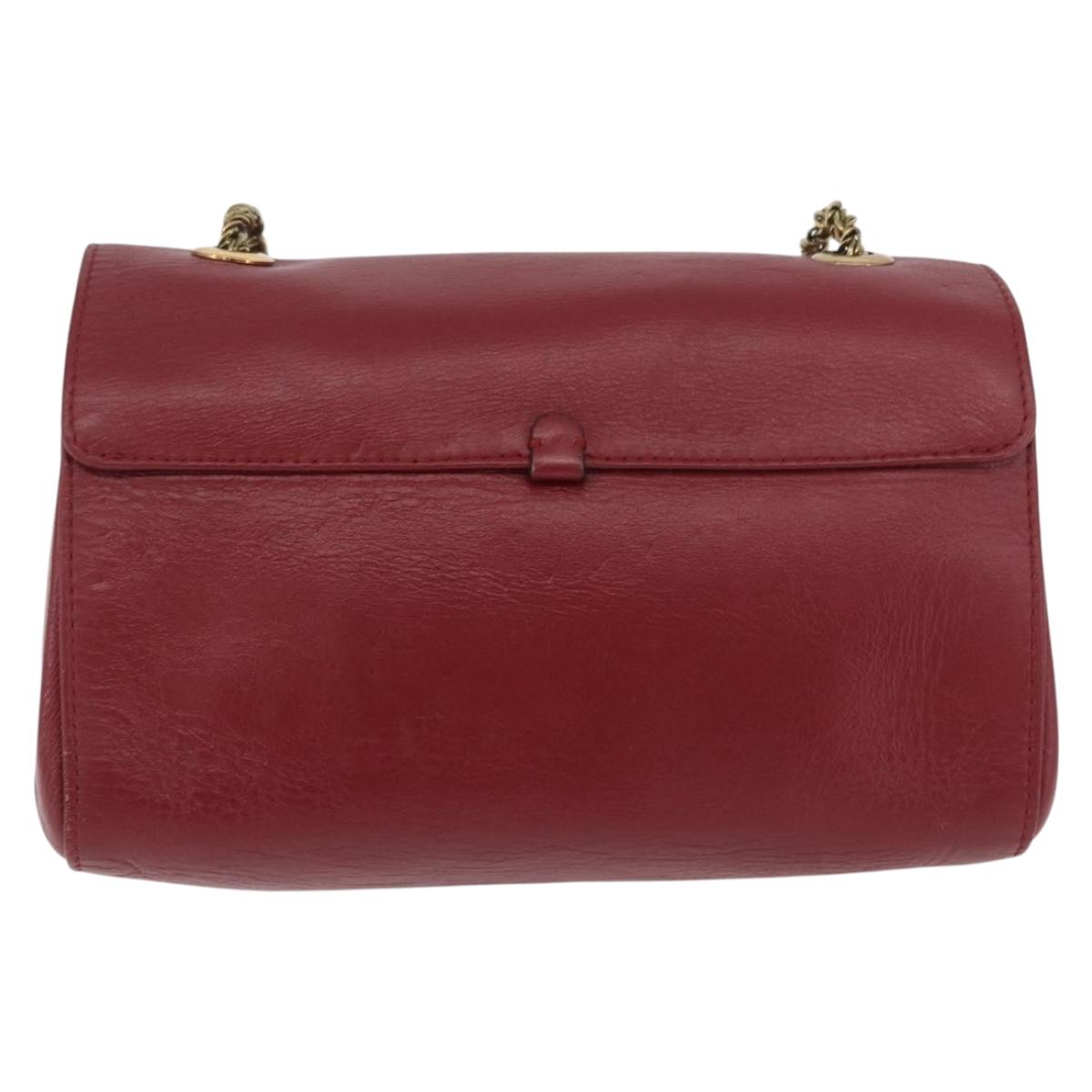 Chloe Ribbon Chain Shoulder Bag Leather Red Gold Auth bs35972A