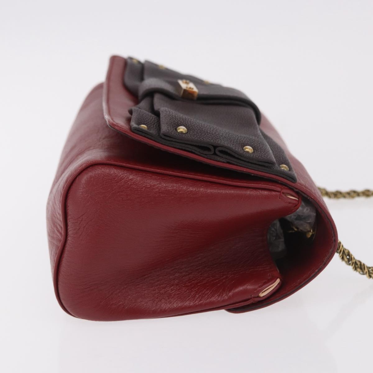 Chloe Ribbon Chain Shoulder Bag Leather Red Gold Auth bs35972A