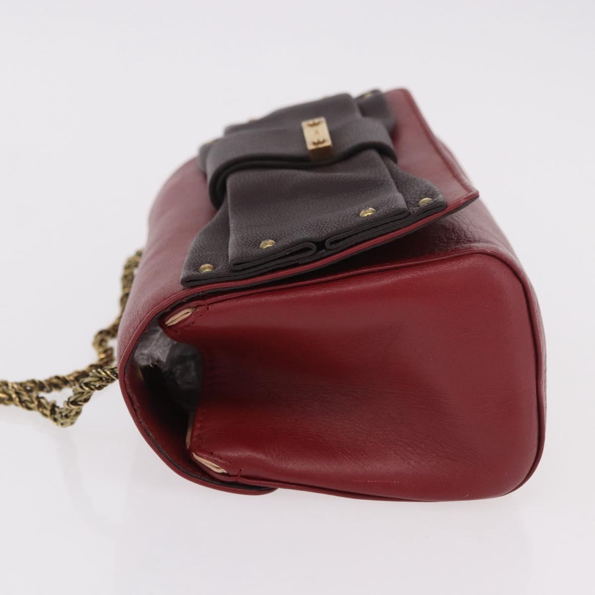 Chloe Ribbon Chain Shoulder Bag Leather Red Gold Auth bs35972A