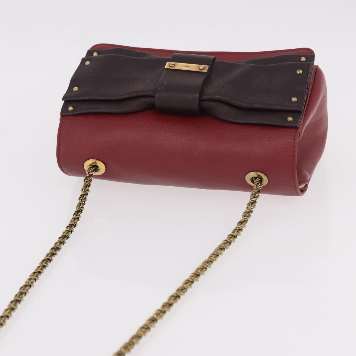 Chloe Ribbon Chain Shoulder Bag Leather Red Gold Auth bs35972A
