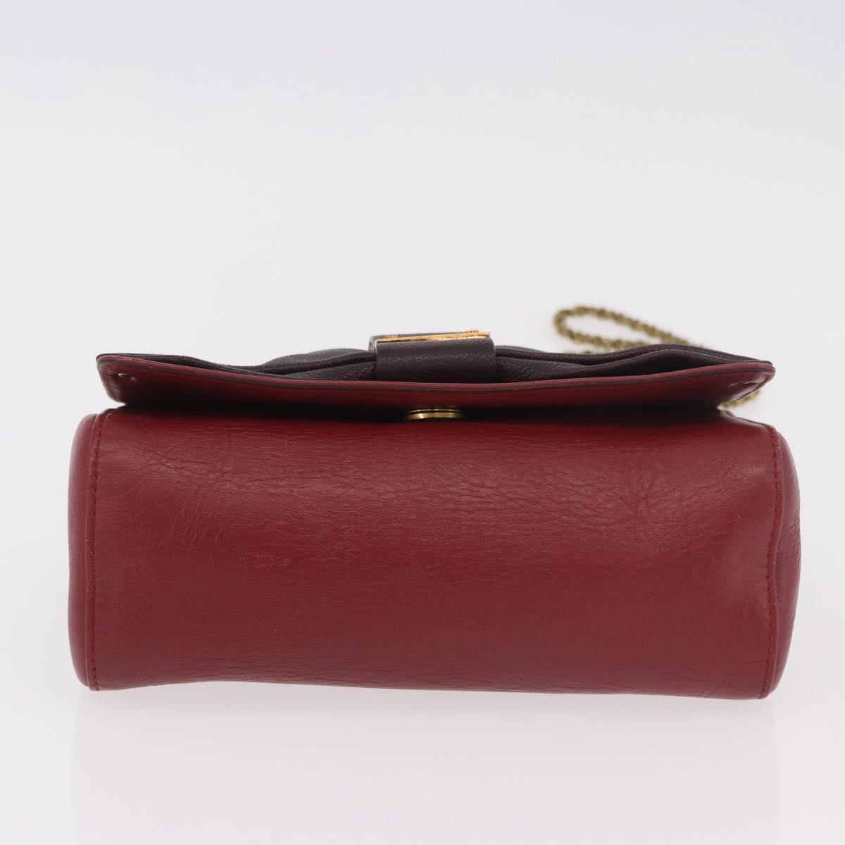 Chloe Ribbon Chain Shoulder Bag Leather Red Gold Auth bs35972A