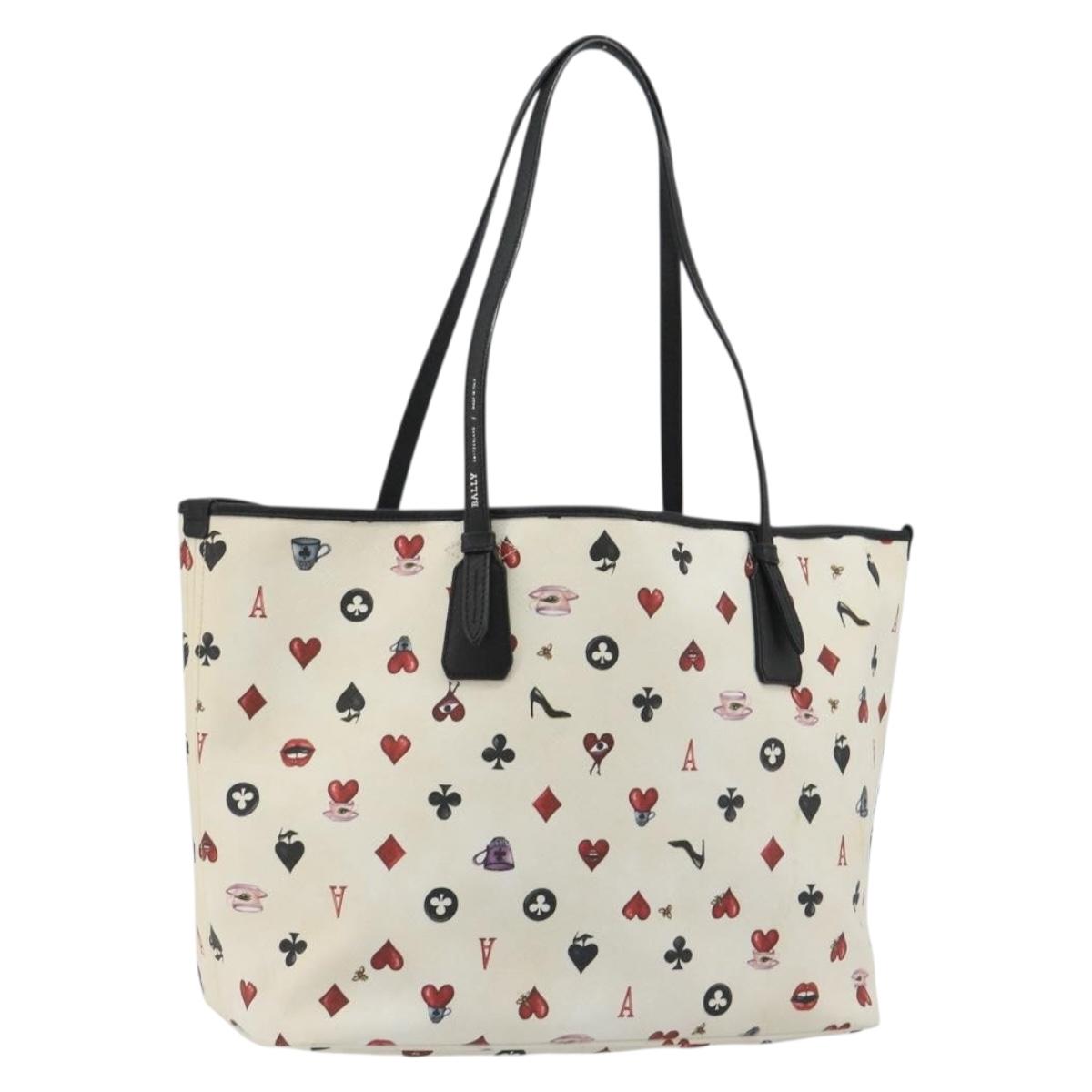 BALLY Tote Bag Leather PVC White Silver Auth bs35973A