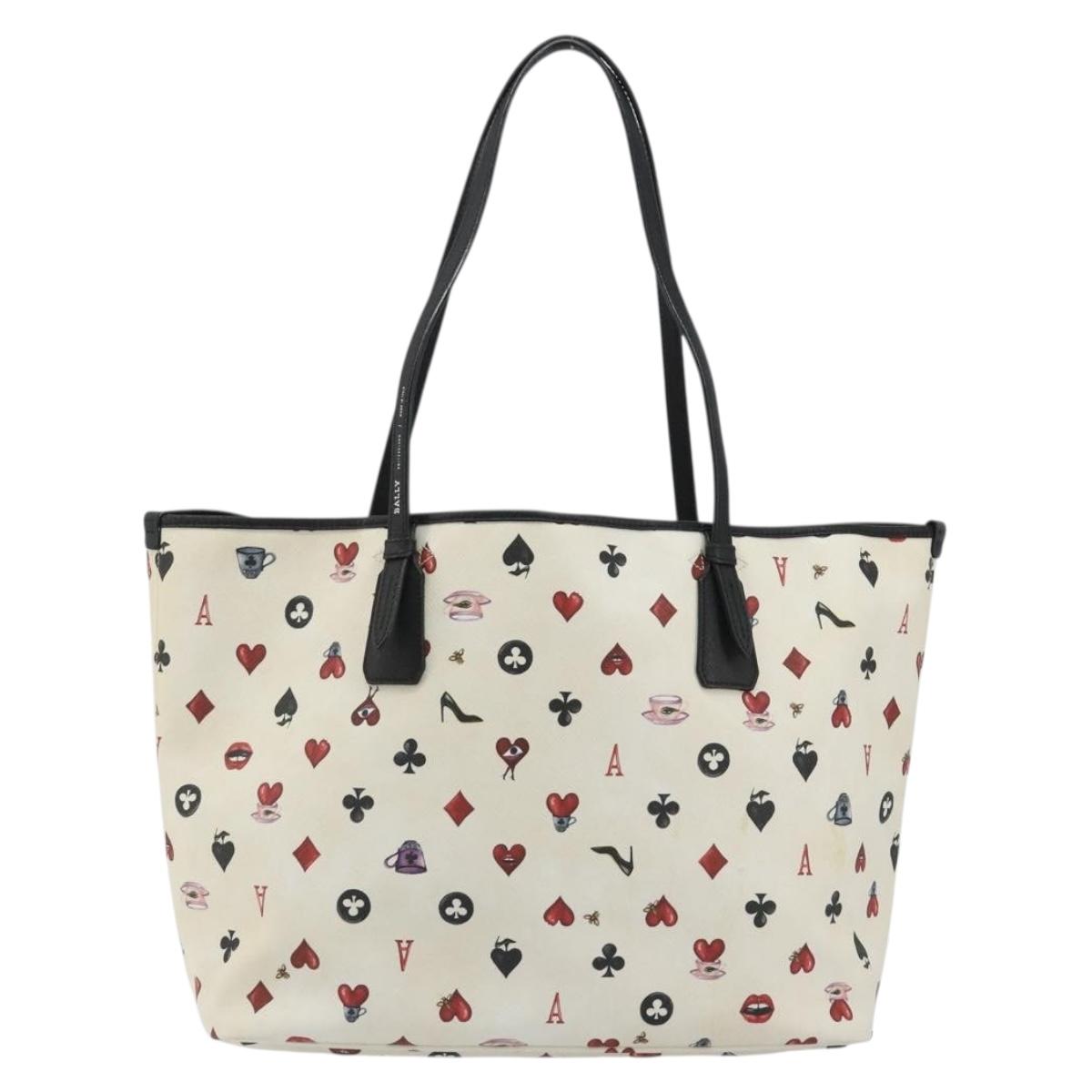 BALLY Tote Bag Leather PVC White Silver Auth bs35973A