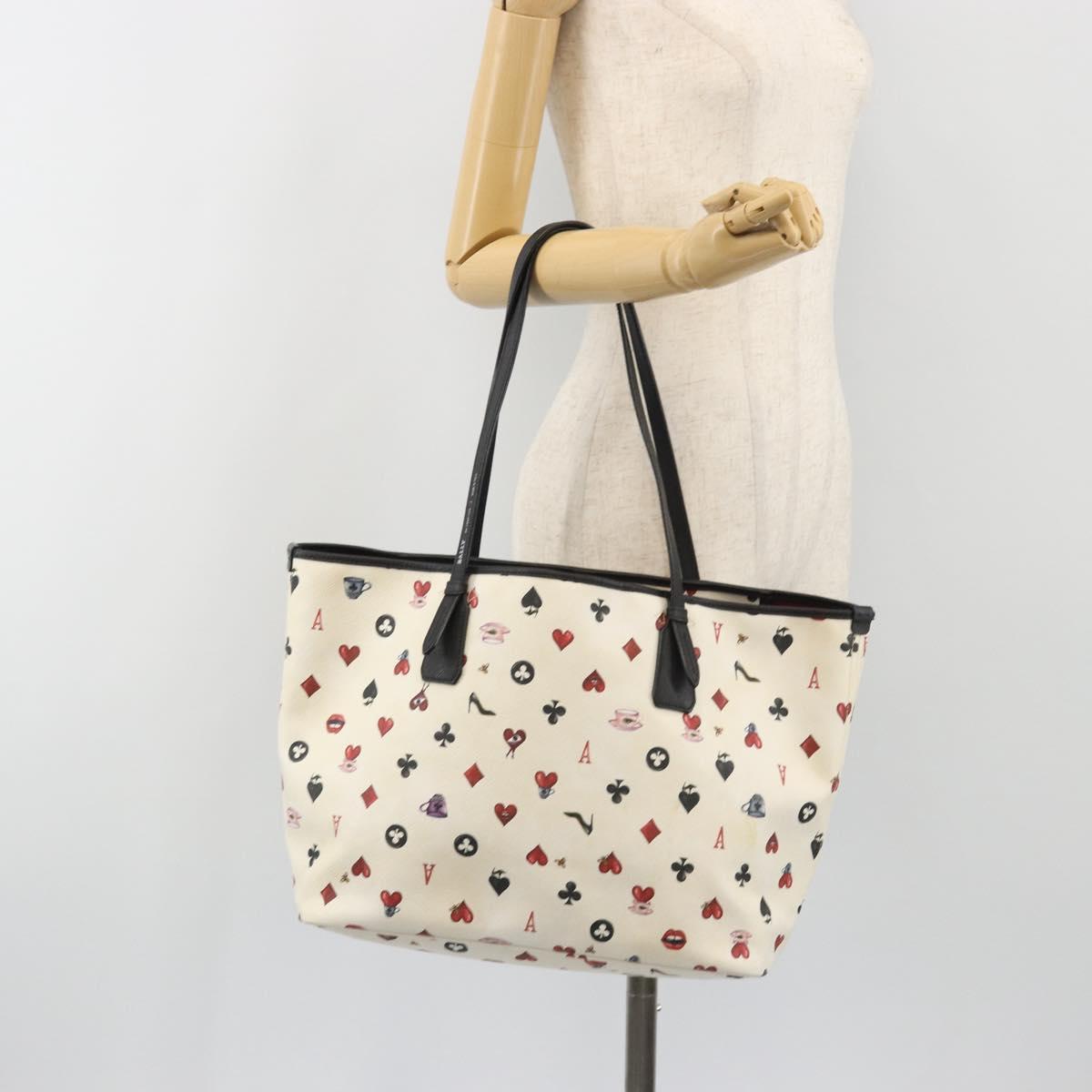 BALLY Tote Bag Leather PVC White Silver Auth bs35973A