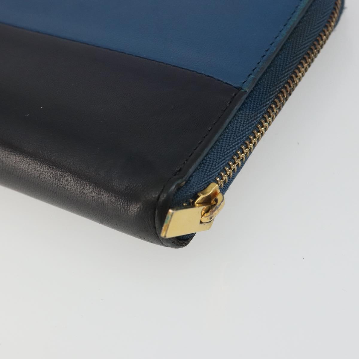 CELINE Long Wallet Leather Blue Black gold Auth bs35975