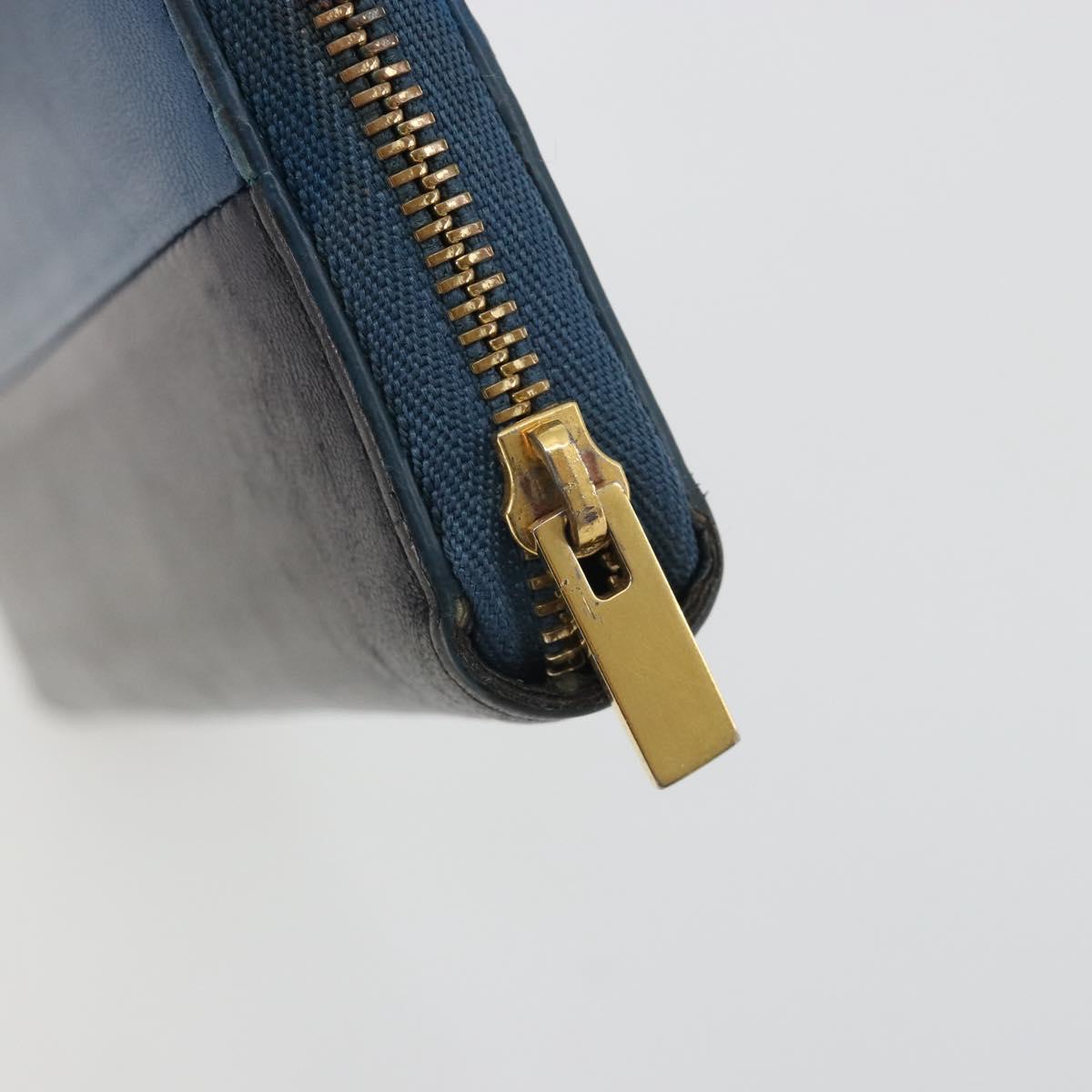 CELINE Long Wallet Leather Blue Black gold Auth bs35975