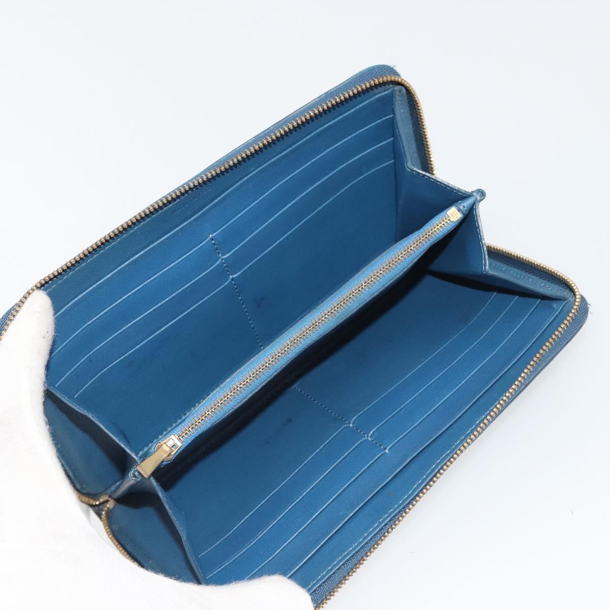 CELINE Long Wallet Leather Blue Black gold Auth bs35975