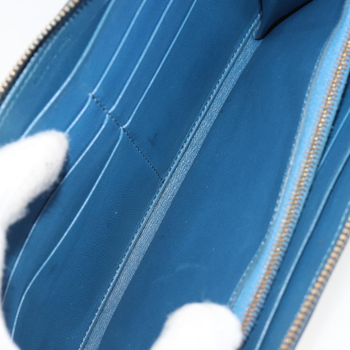 CELINE Long Wallet Leather Blue Black gold Auth bs35975