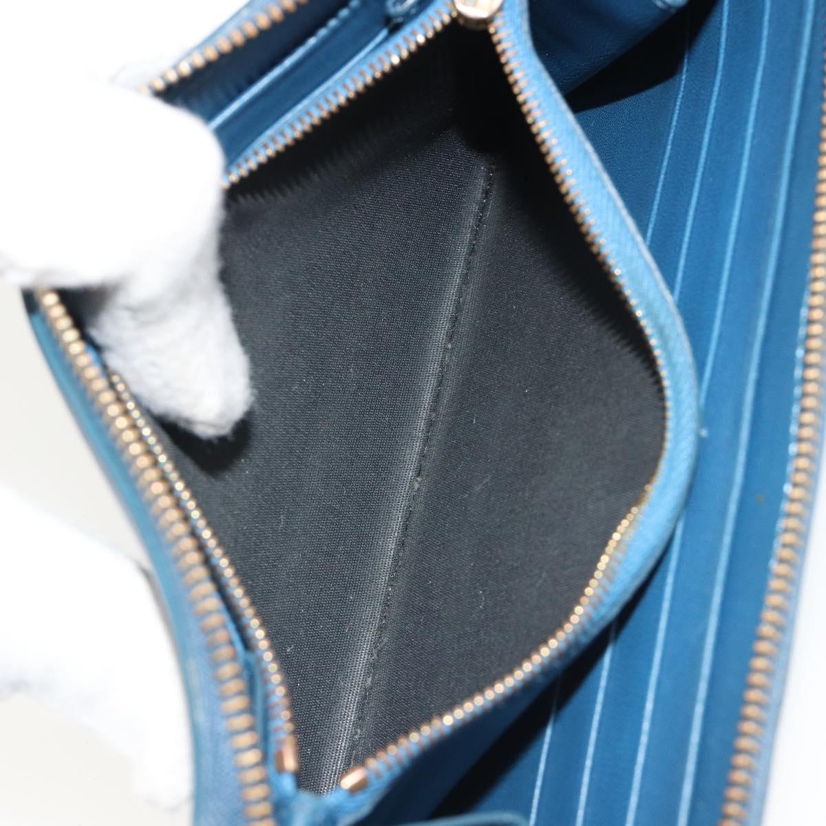 CELINE Long Wallet Leather Blue Black gold Auth bs35975