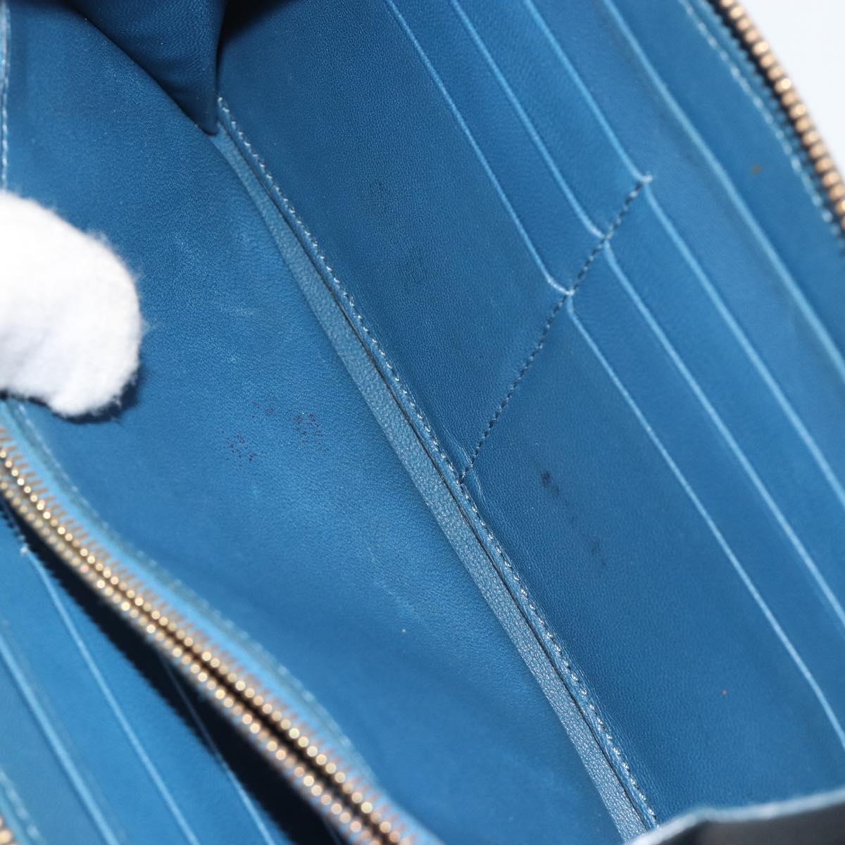 CELINE Long Wallet Leather Blue Black gold Auth bs35975