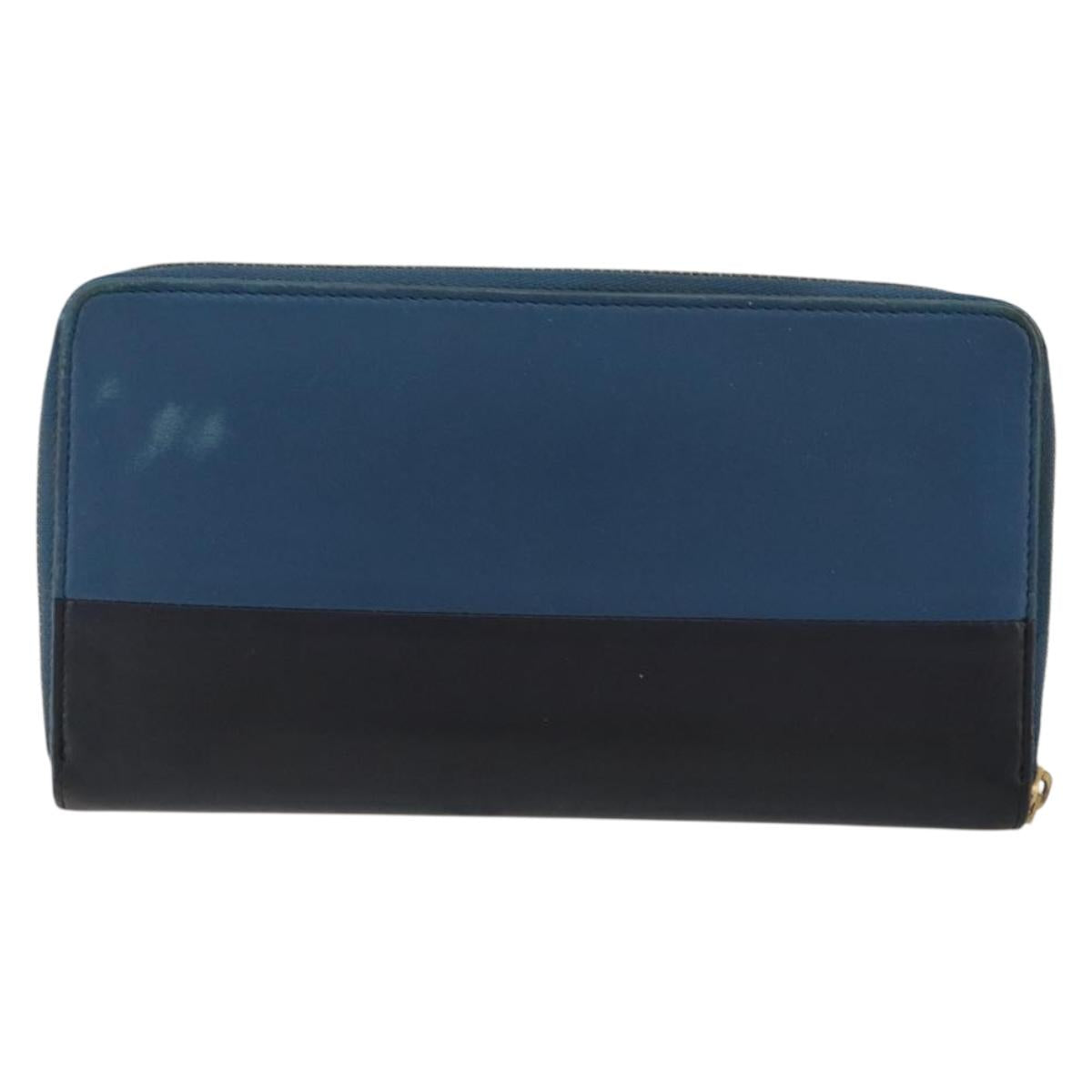 CELINE Long Wallet Leather Blue Black gold Auth bs35975