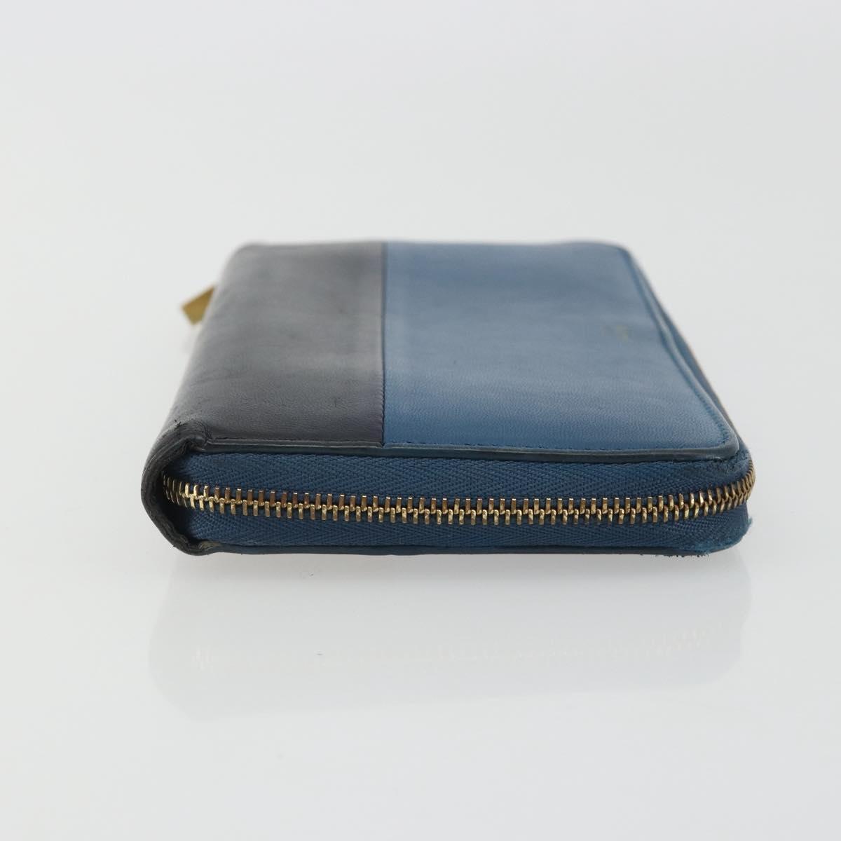 CELINE Long Wallet Leather Blue Black gold Auth bs35975