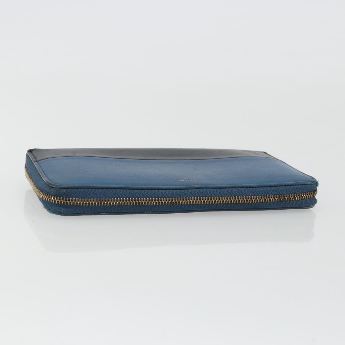 CELINE Long Wallet Leather Blue Black gold Auth bs35975