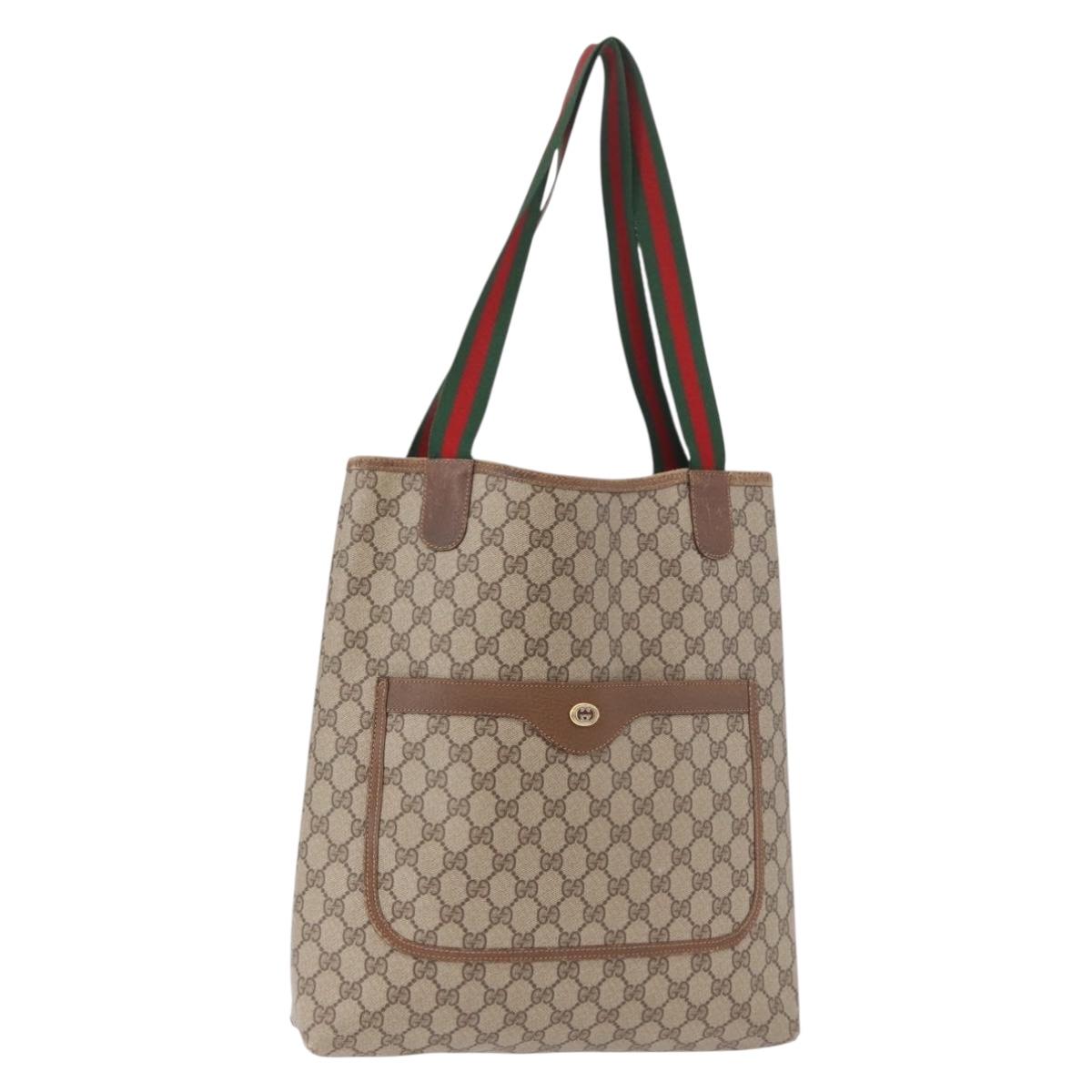 GUCCI GG Supreme Web Sherry Line Tote Bag PVC Beige 39 02 003 Auth bs35976