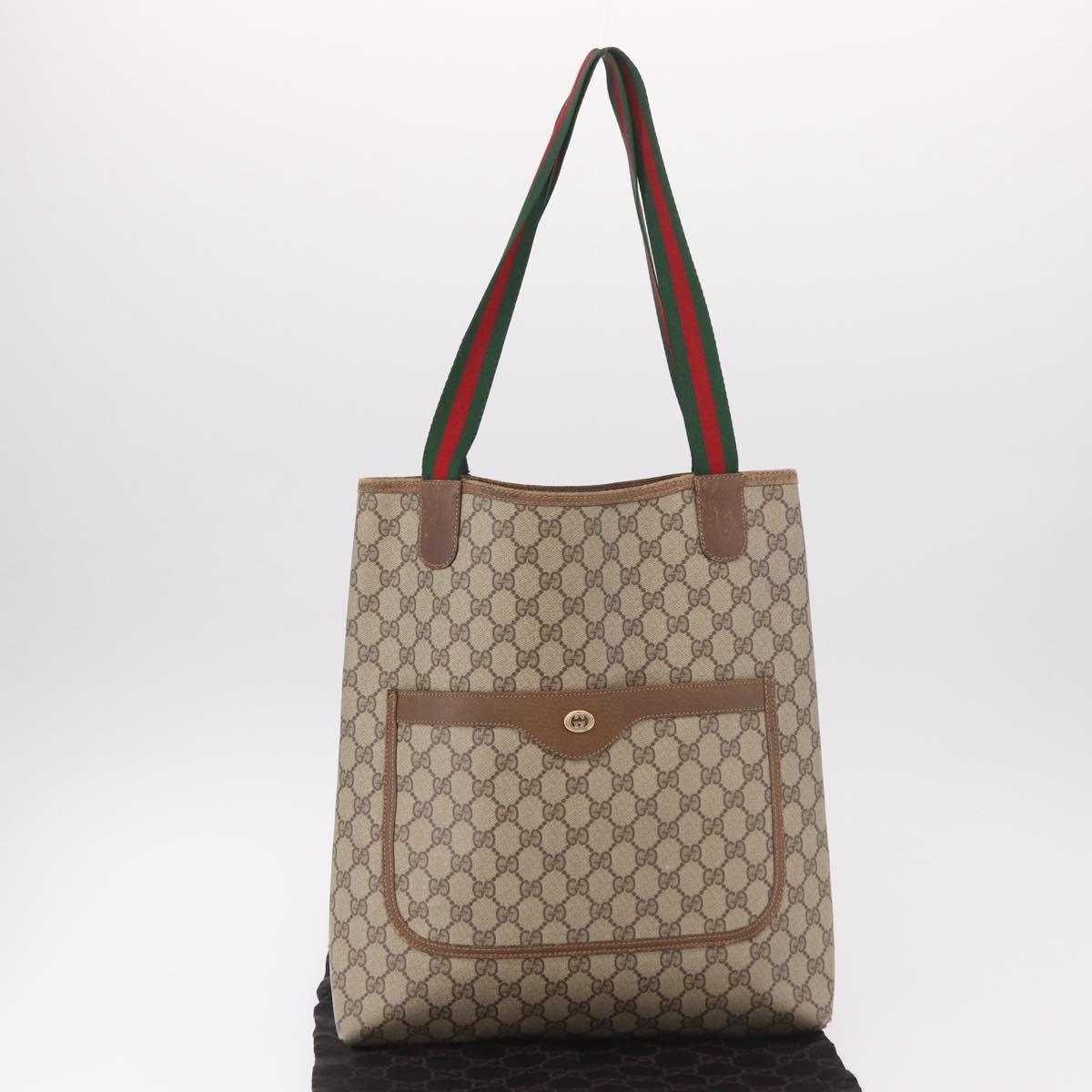 GUCCI GG Supreme Web Sherry Line Tote Bag PVC Beige 39 02 003 Auth bs35976