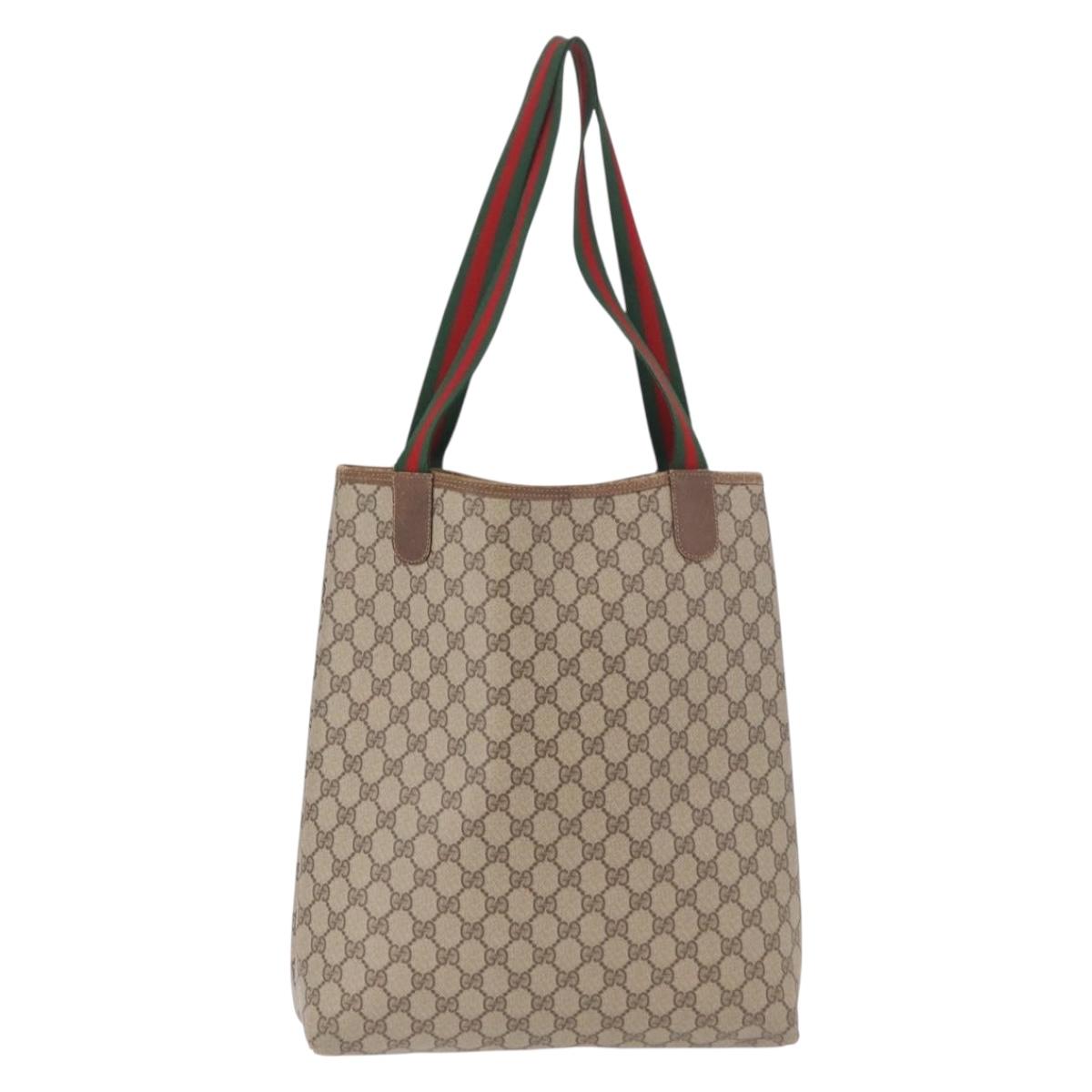 GUCCI GG Supreme Web Sherry Line Tote Bag PVC Beige 39 02 003 Auth bs35976