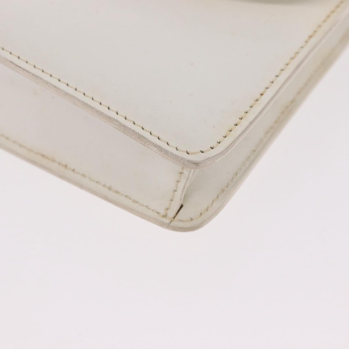CELINE Chain Shoulder Bag Leather White Gold Auth bs35977