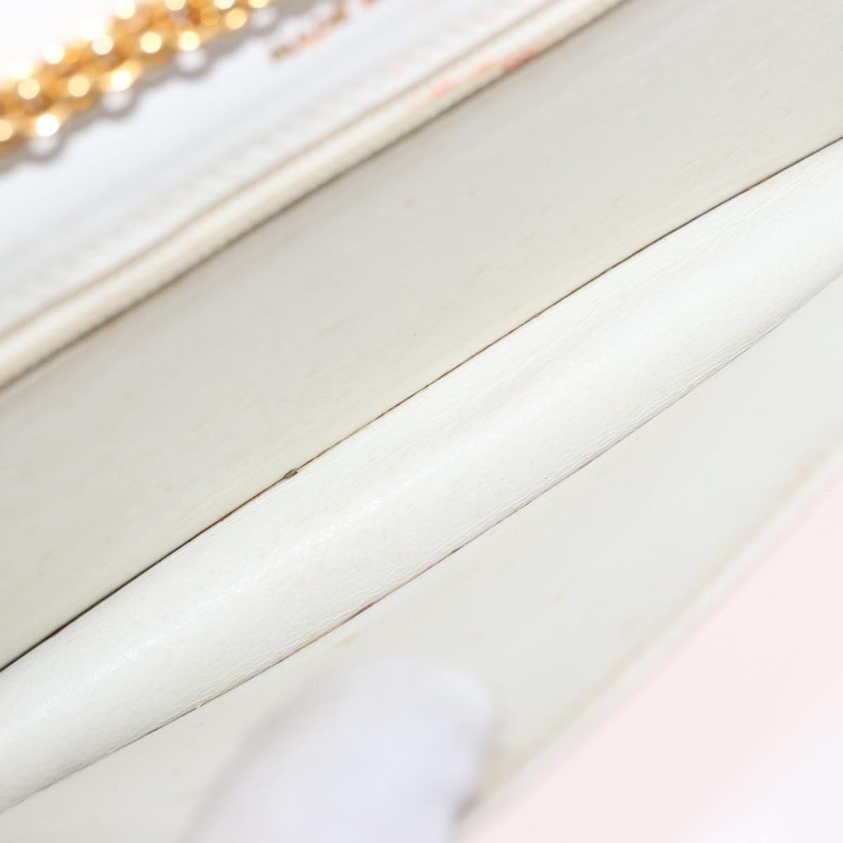 CELINE Chain Shoulder Bag Leather White Gold Auth bs35977