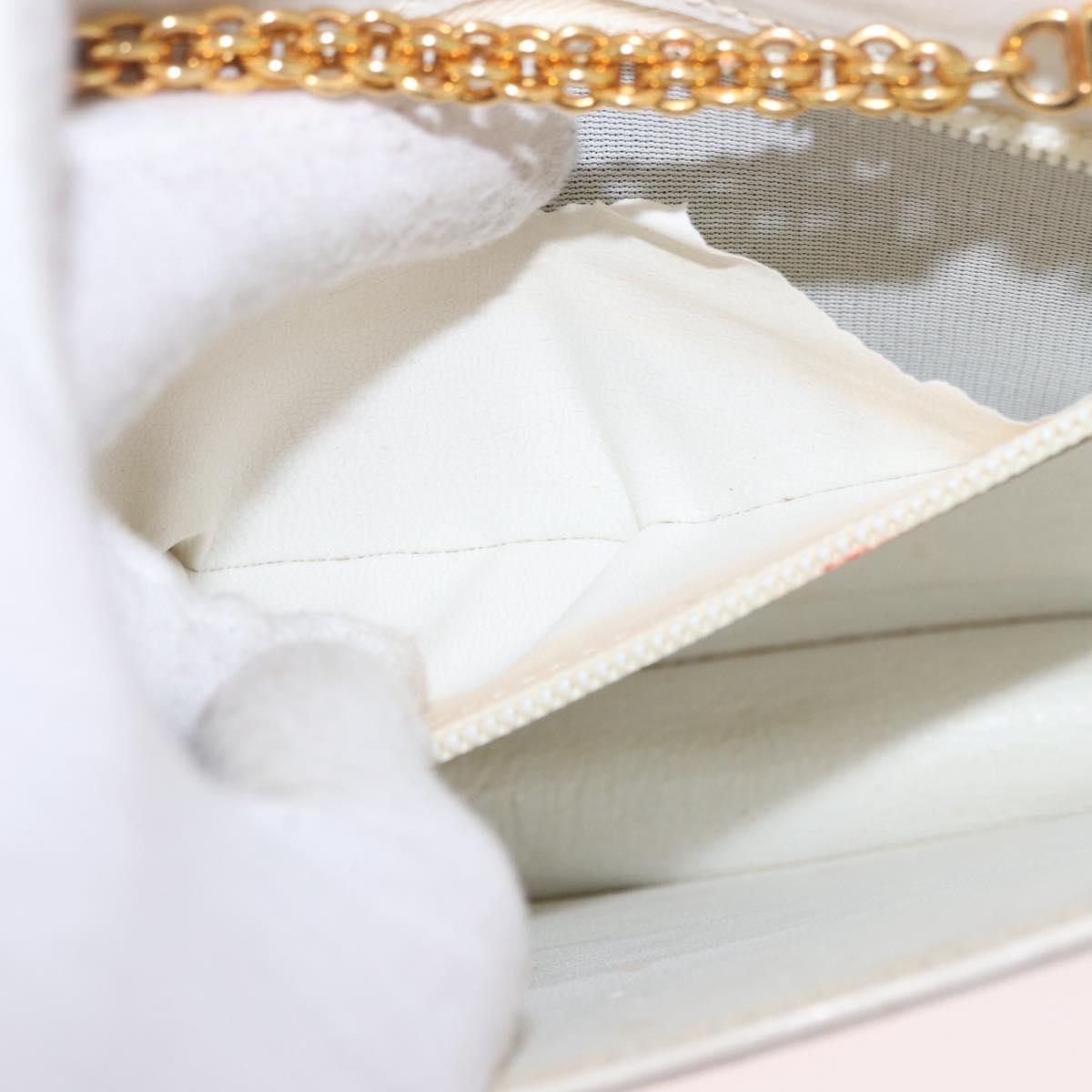 CELINE Chain Shoulder Bag Leather White Gold Auth bs35977