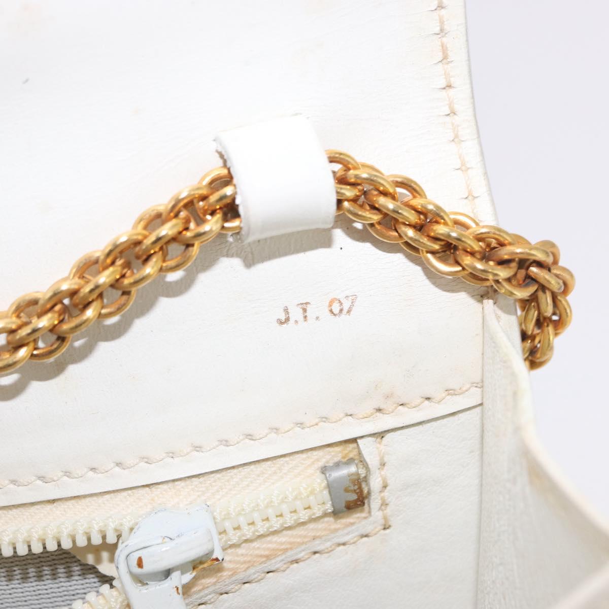 CELINE Chain Shoulder Bag Leather White Gold Auth bs35977