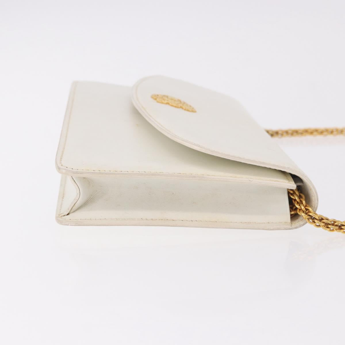 CELINE Chain Shoulder Bag Leather White Gold Auth bs35977