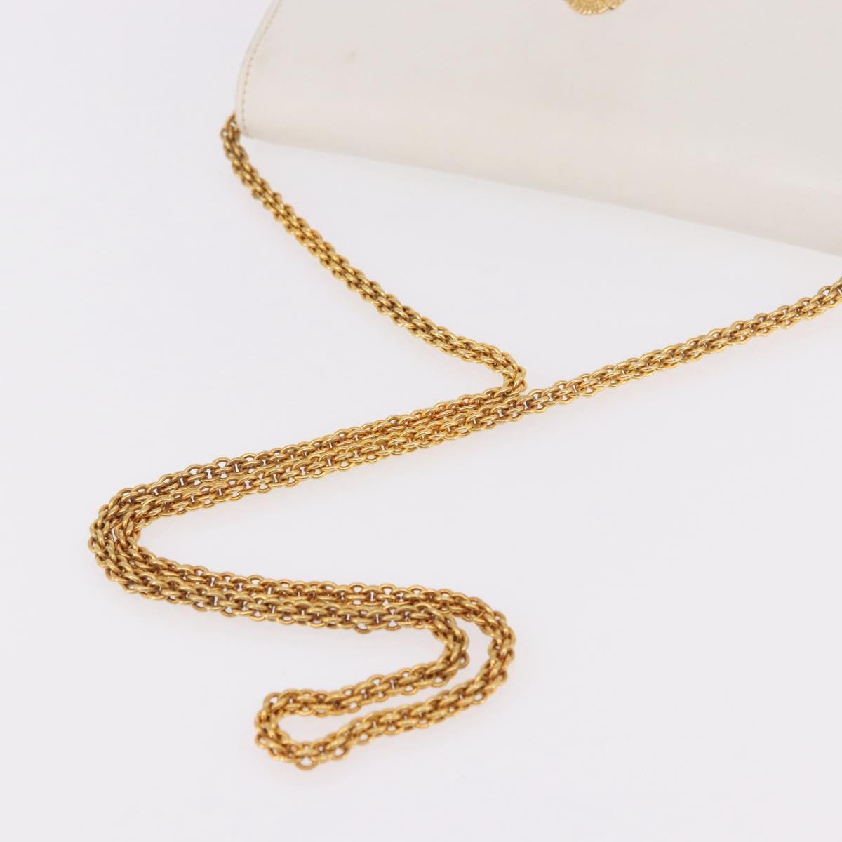 CELINE Chain Shoulder Bag Leather White Gold Auth bs35977