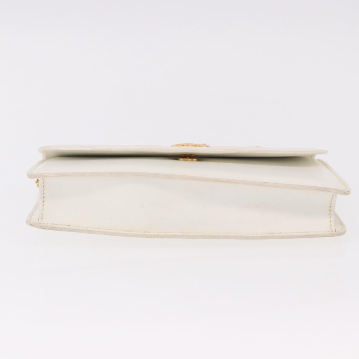CELINE Chain Shoulder Bag Leather White Gold Auth bs35977