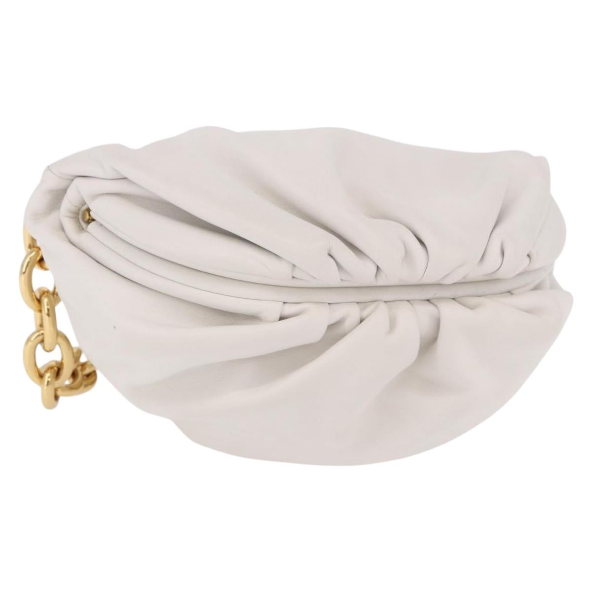 BOTTEGA VENETA Shoulder Bag Leather White Gold Auth bs35978V