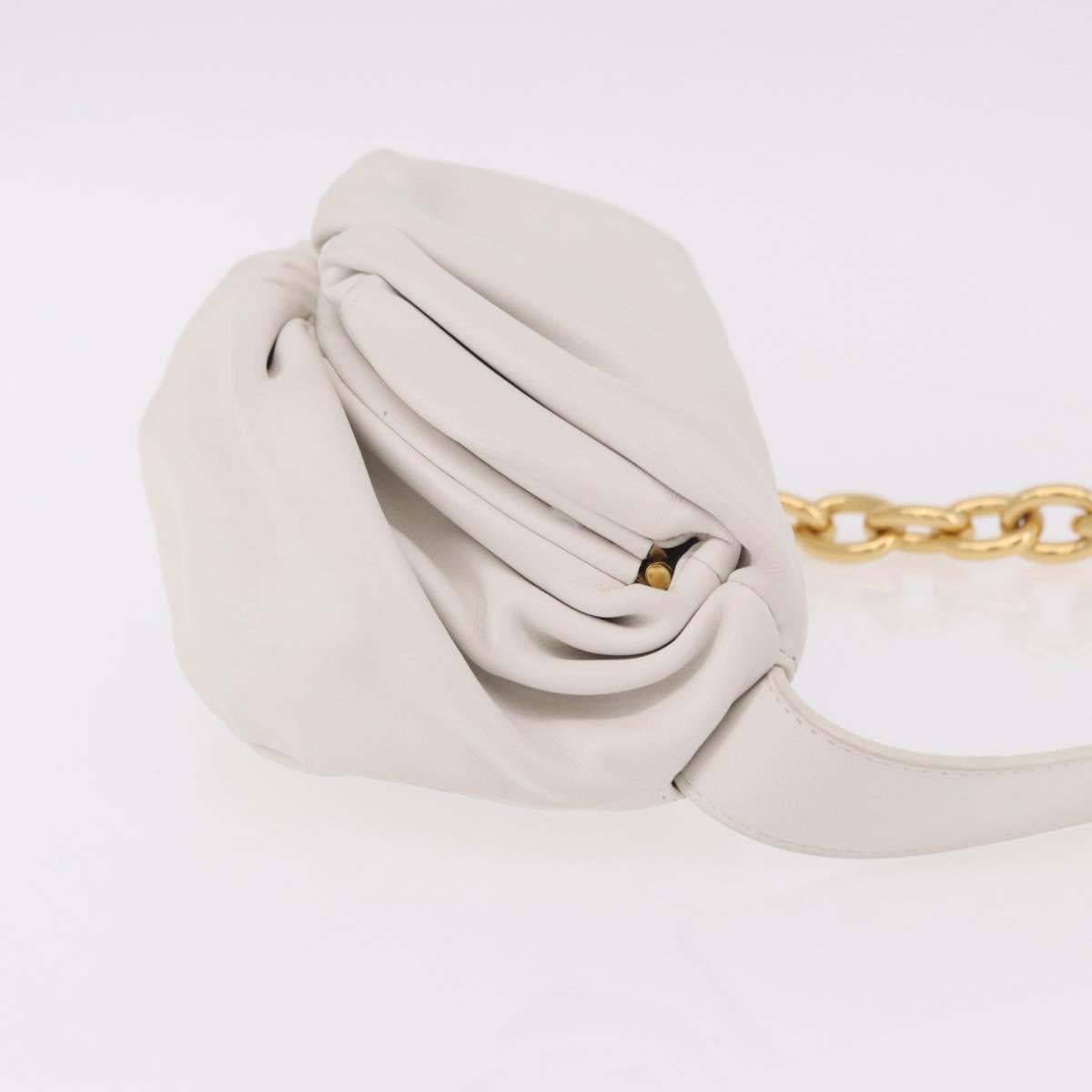 BOTTEGA VENETA Shoulder Bag Leather White Gold Auth bs35978V