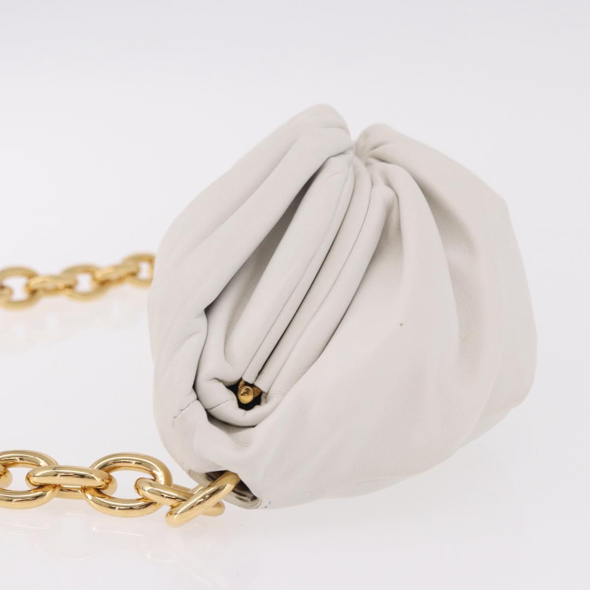 BOTTEGA VENETA Shoulder Bag Leather White Gold Auth bs35978V
