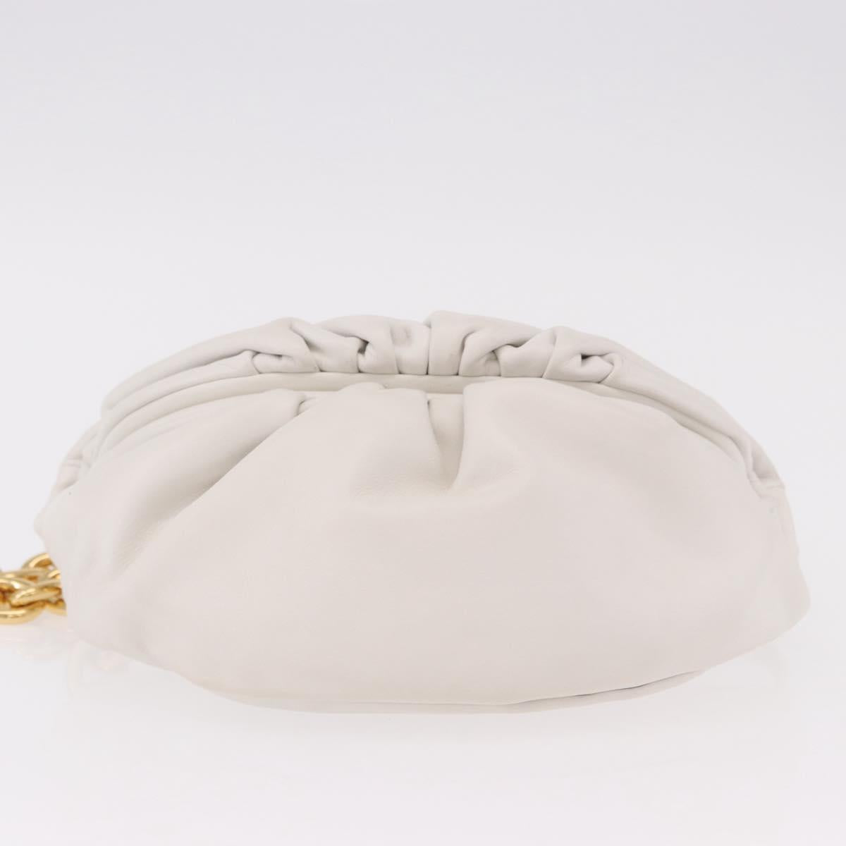 BOTTEGA VENETA Shoulder Bag Leather White Gold Auth bs35978V