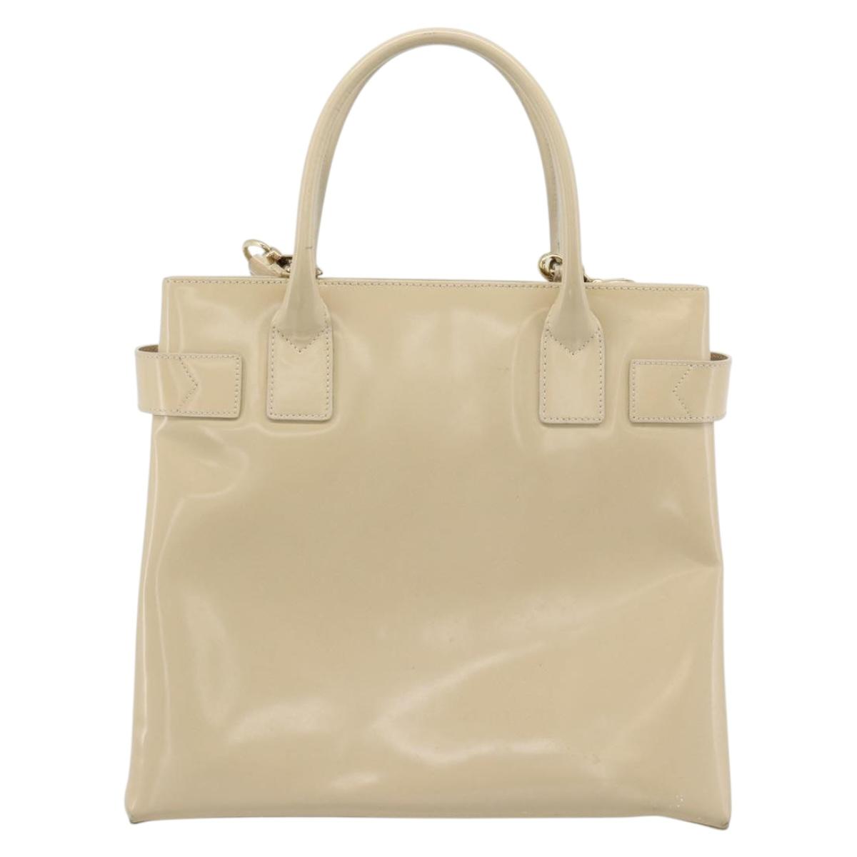 GUCCI Tote Bag Patent leather 2way Beige Gold 000 1118 0503 Auth bs35979