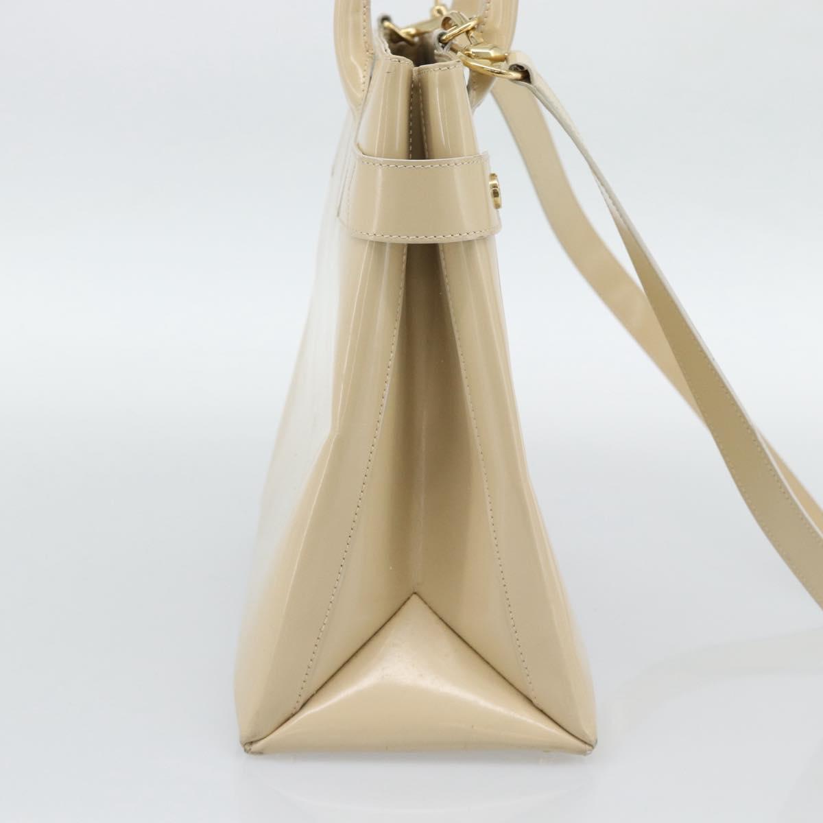 GUCCI Tote Bag Patent leather 2way Beige Gold 000 1118 0503 Auth bs35979