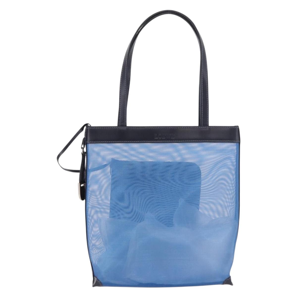 LOEWE Tote Bag Nylon Mesh Blue Silver Auth bs35980