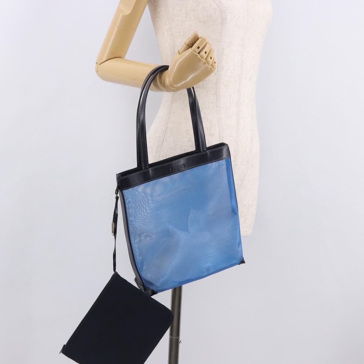 LOEWE Tote Bag Nylon Mesh Blue Silver Auth bs35980