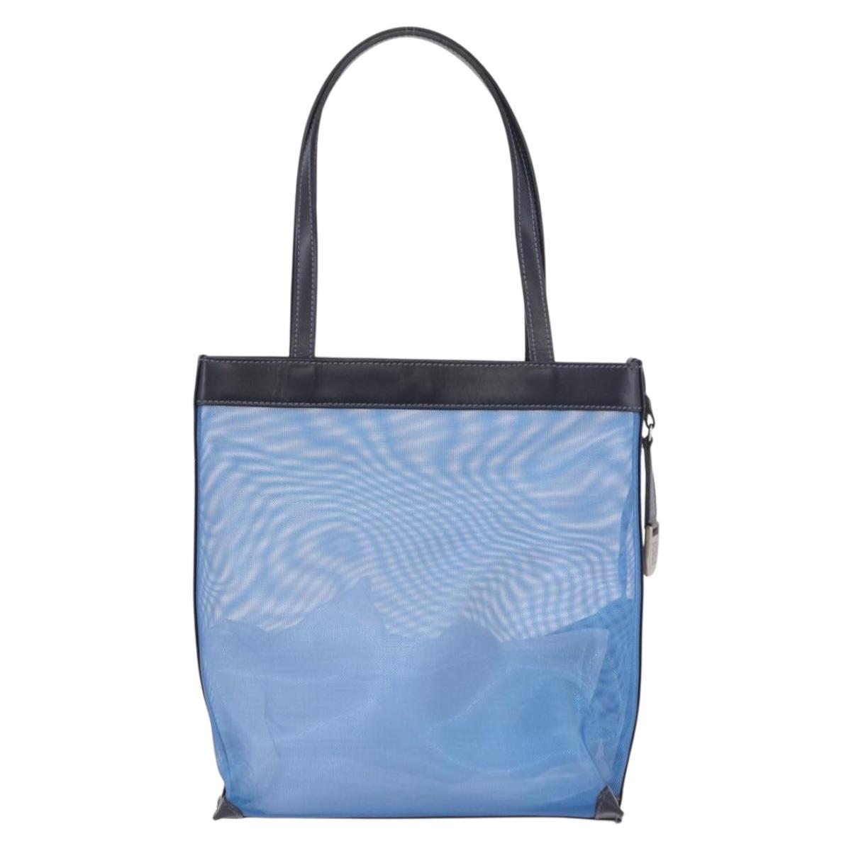 LOEWE Tote Bag Nylon Mesh Blue Silver Auth bs35980