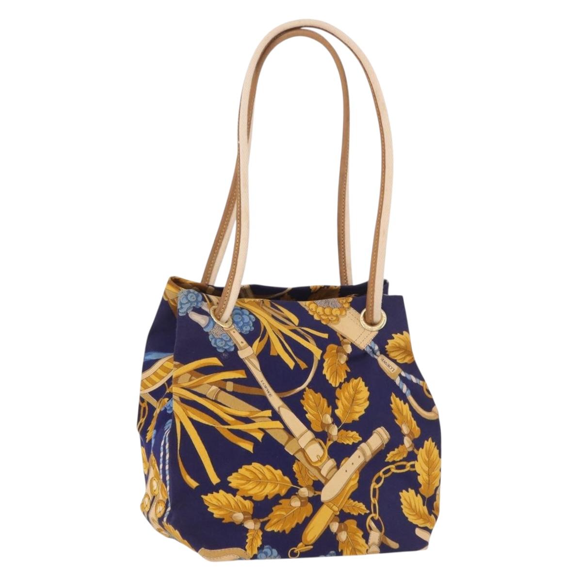LOEWE Shoulder Bag Canvas Blue Gold Auth bs35981A