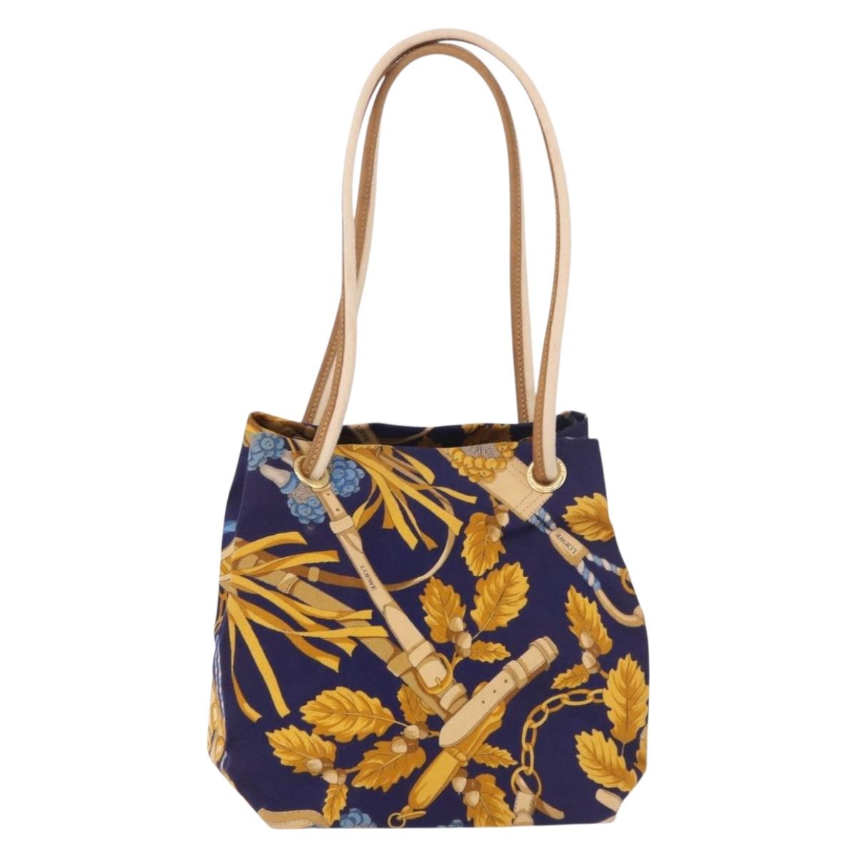 LOEWE Shoulder Bag Canvas Blue Gold Auth bs35981A