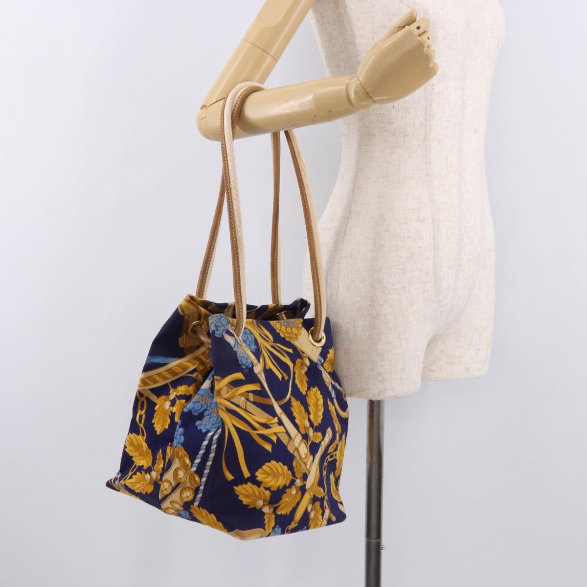 LOEWE Shoulder Bag Canvas Blue Gold Auth bs35981A