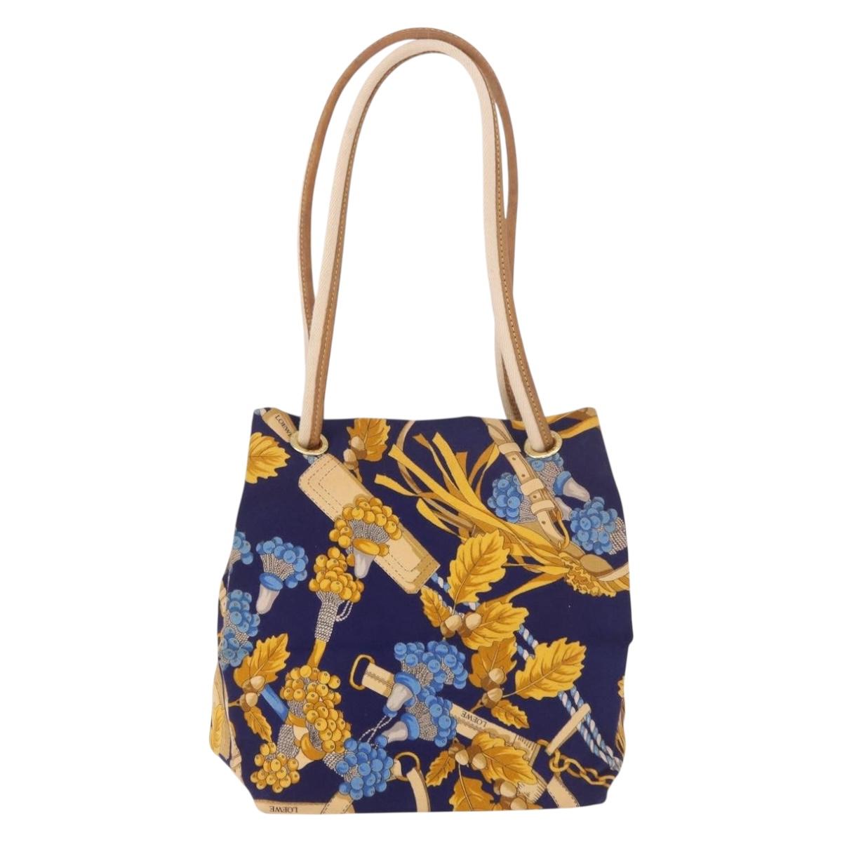 LOEWE Shoulder Bag Canvas Blue Gold Auth bs35981A