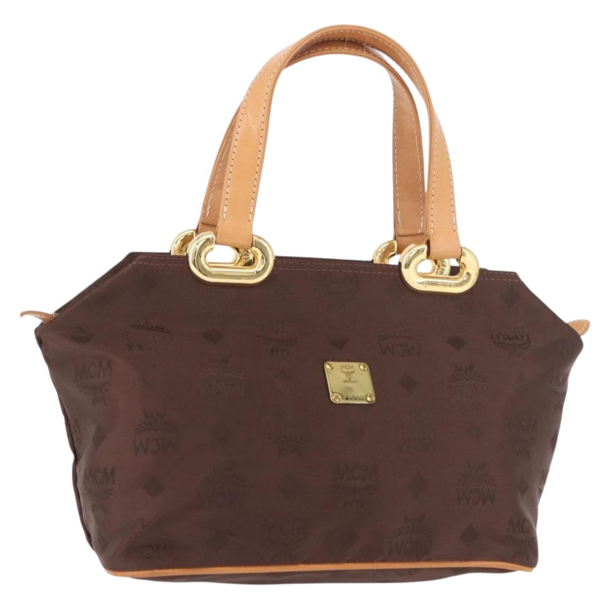 MCM Vicetos Logogram Hand Bag Nylon Brown Gold Auth bs35982A